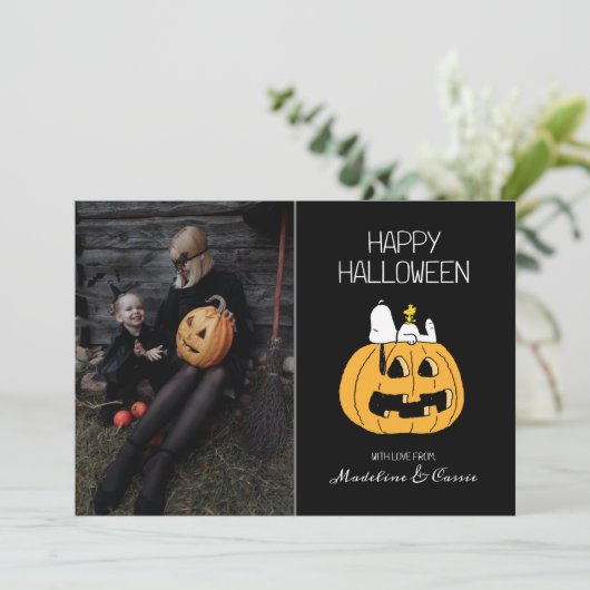Peanuts | Happy Halloween Snoopy & Jack O' Lantern Feestdagenkaart (Staand voorkant)