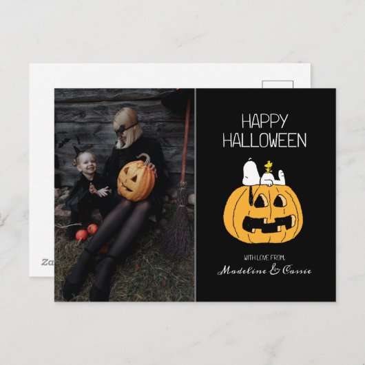 Peanuts | Happy Halloween Snoopy & Jack O' Lantern Feestdagenkaart (Voorkant / Achterkant)