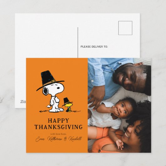 Peanuts | Happy Thanksgiving Pelgrims Feestdagenkaart (Voorkant / Achterkant)