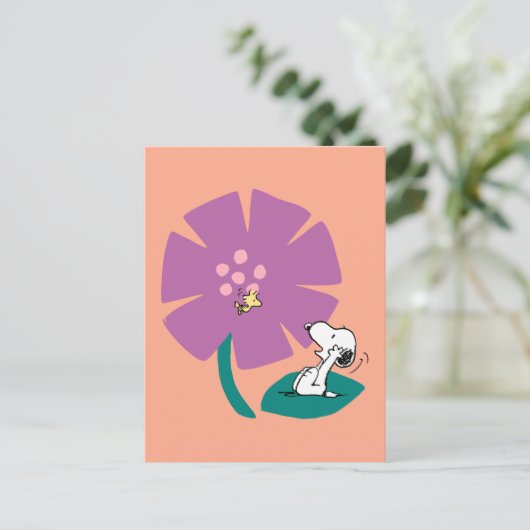 Peanuts | Het illustreren van Natuur Paarse Bloem Briefkaart (Staand voorkant)