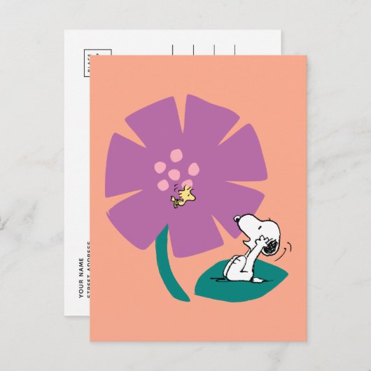 Peanuts | Het illustreren van Natuur Paarse Bloem Briefkaart (Voorkant / Achterkant)