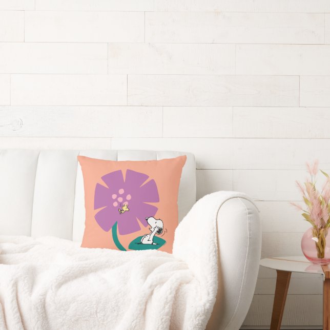 Peanuts | Het illustreren van Natuur Paarse Bloem Kussen (Bank)