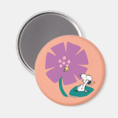 Peanuts | Het illustreren van Natuur Paarse Bloem Magneet (Voorkant / Achterkant)