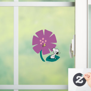 Peanuts Het illustreren van Natuur Paarse Bloem Raamsticker