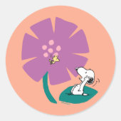Peanuts | Het illustreren van Natuur Paarse Bloem Ronde Sticker (Voorkant)
