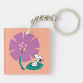 Peanuts | Het illustreren van Natuur Paarse Bloem Sleutelhanger (Achterkant)