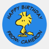 Peanuts | Houtvoorraad | Gefeliciteerd Ronde Sticker (Voorkant)