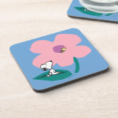 Peanuts | Illustratie Natuur roze bloem Bier Onderzetter (Linkerzijde)