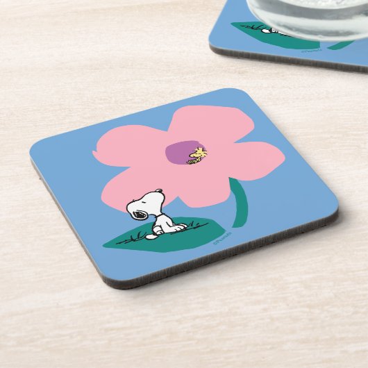 Peanuts | Illustratie Natuur roze bloem Bier Onderzetter (Linkerzijde)