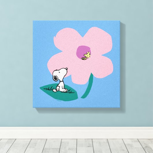 Peanuts | Illustratie Natuur roze bloem Canvas Afdruk (Insitu (Houten vloer))