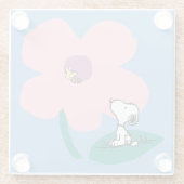Peanuts | Illustratie Natuur roze bloem Glazen Onderzetter (Achterkant)