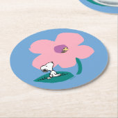 Peanuts | Illustratie Natuur roze bloem Ronde Kartonnen Onderzetter (Gebogen)