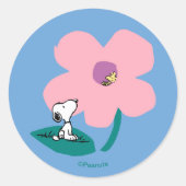 Peanuts | Illustratie Natuur roze bloem Ronde Sticker (Voorkant)