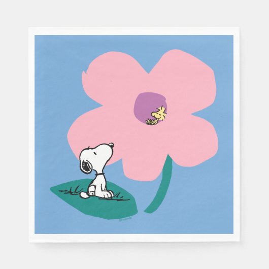 Peanuts | Illustratie Natuur roze bloem Servet (Voorkant)