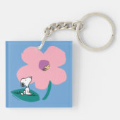 Peanuts | Illustratie Natuur roze bloem Sleutelhanger (Achterkant)