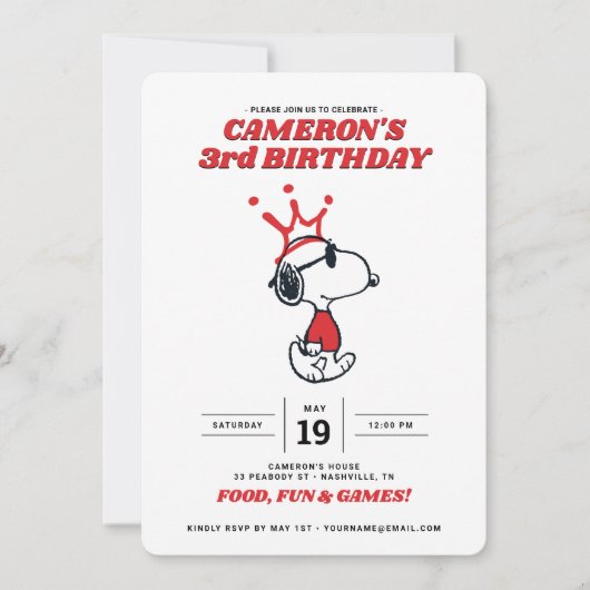 Peanuts Joe Cool Birthday Uitnodiging (Voorkant)