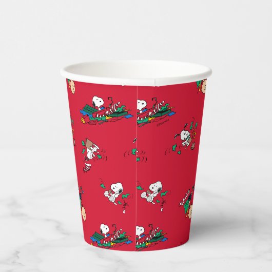 Peanuts | Kerst cadeauverpakking patroon Papieren Bekers (Rechts)