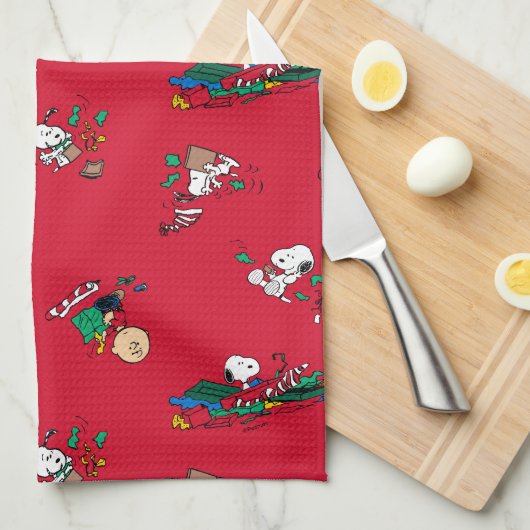 Peanuts | Kerst cadeauverpakking patroon Theedoek (Quarter Fold)