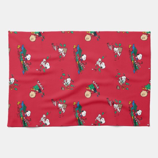 Peanuts | Kerst cadeauverpakking patroon Theedoek (Horizontaal)