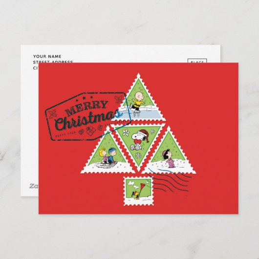 Peanuts | Kerstboom Postzegels Feestdagenkaart (Voorkant / Achterkant)