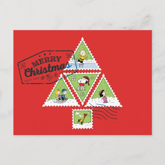 Peanuts | Kerstboom Postzegels Feestdagenkaart (Voorkant)