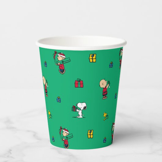 Peanuts | Kerstcadeau Giving Pattern Papieren Bekers (Achterkant)