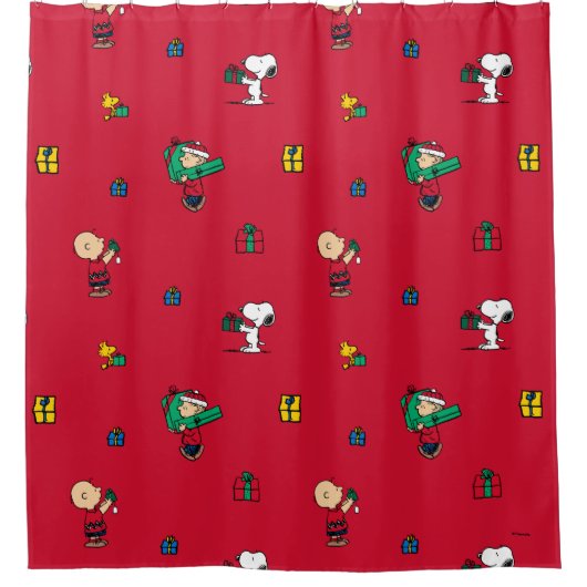 Peanuts | Kerstcadeau Giving Red Douchegordijn (Voorkant)