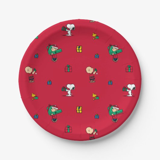 Peanuts | Kerstcadeau Giving Red Papieren Bordje (Voorkant)