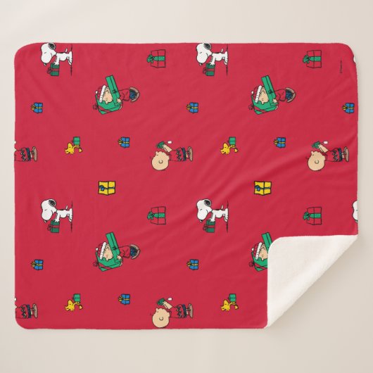 Peanuts | Kerstcadeau Giving Red Sherpa Deken (Voorkant (horizontaal))