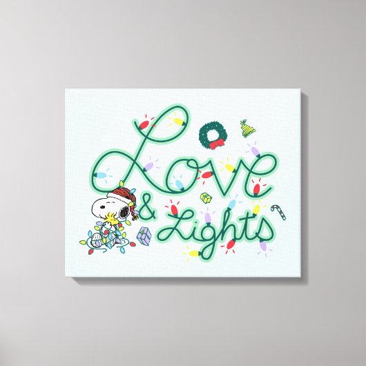 Peanuts | Kerstliefde en Lichten Canvas Afdruk (Voorkant)