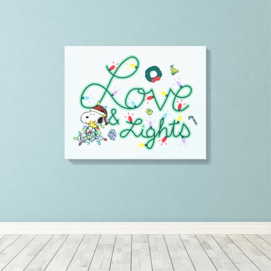 Peanuts | Kerstliefde en Lichten Canvas Afdruk (Insitu (Houten vloer))