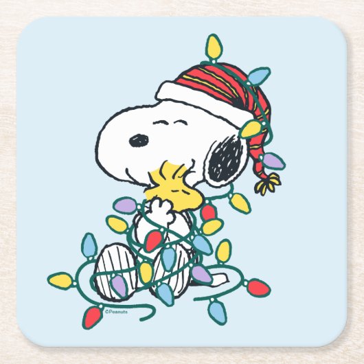 Peanuts | Kerstliefde en Lichten Kartonnen Onderzetters (Voorkant)