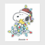 Peanuts | Kerstliefde en Lichten Sticker<br><div class="desc">Ontdek dit leuke kerstontwerp van Peanuts met Snoopy en Woodstock.</div>