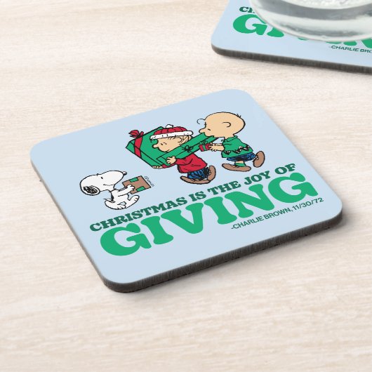 Peanuts | Kerstmis is de vreugde van het geven Bier Onderzetter (Linkerzijde)