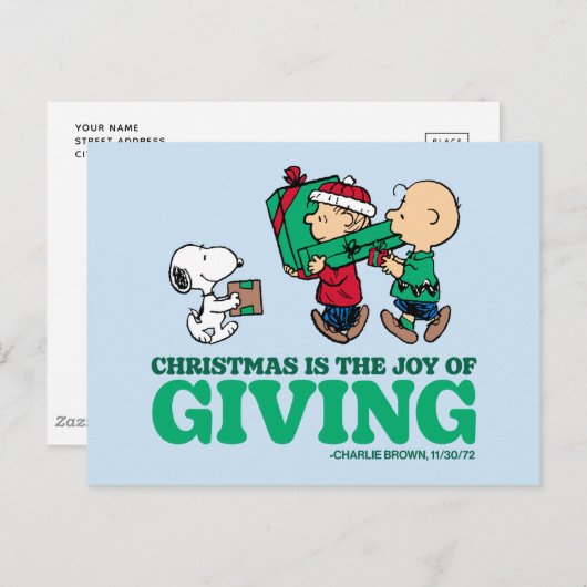Peanuts | Kerstmis is de vreugde van het geven Briefkaart (Voorkant / Achterkant)