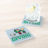 Peanuts | Kerstmis is de vreugde van het geven Glazen Onderzetter (Schuin)