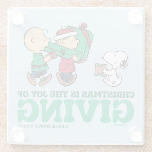 Peanuts | Kerstmis is de vreugde van het geven Glazen Onderzetter (Achterkant)