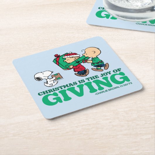 Peanuts | Kerstmis is de vreugde van het geven Kartonnen Onderzetters (Schuin)