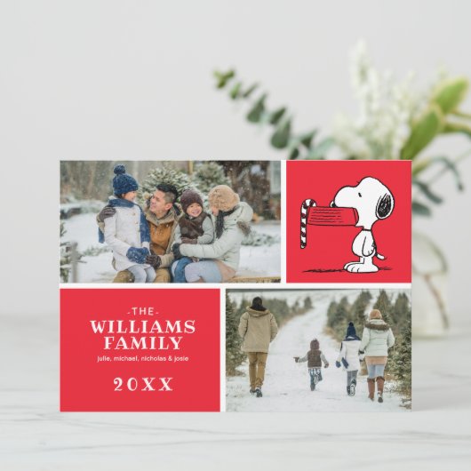 Peanuts Kerstmis Snoopy Familie Fotocollage Feestdagenkaart (Staand voorkant)