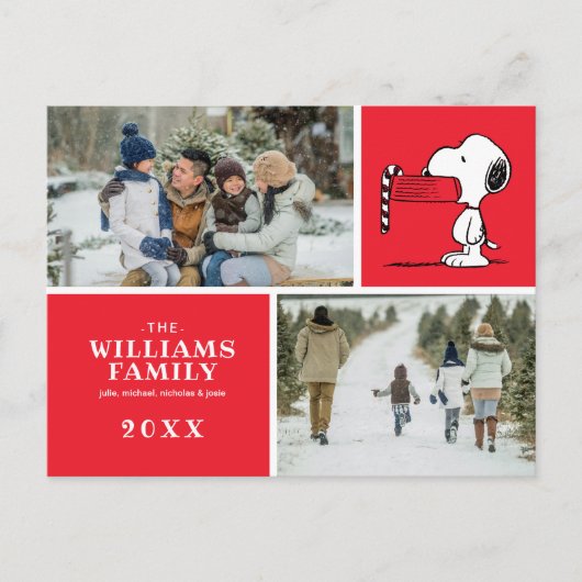 Peanuts Kerstmis Snoopy Familie Fotocollage Feestdagenkaart (Voorkant)