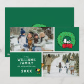 Peanuts Kerstmis Snoopy krans Familie Foto Feestdagenkaart (Voorkant / Achterkant)