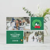 Peanuts Kerstmis Snoopy krans Familie Foto Feestdagenkaart (Staand voorkant)