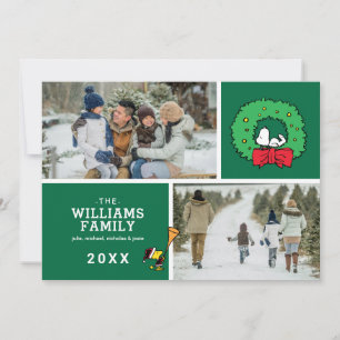 Peanuts Kerstmis Snoopy krans Familie Foto Feestdagenkaart