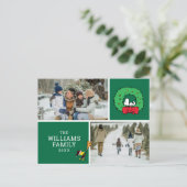 Peanuts Kerstmis Snoopy krans Familie Foto Feestdagenkaart (Staand voorkant)