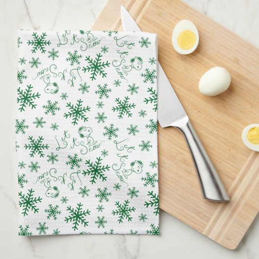 Peanuts | Kerstmis Snoopy Laat het sneeuwpatroon Theedoek (Quarter Fold)