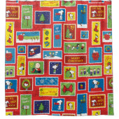 Peanuts | Kerstpostzegels Patroon Douchegordijn (Voorkant)