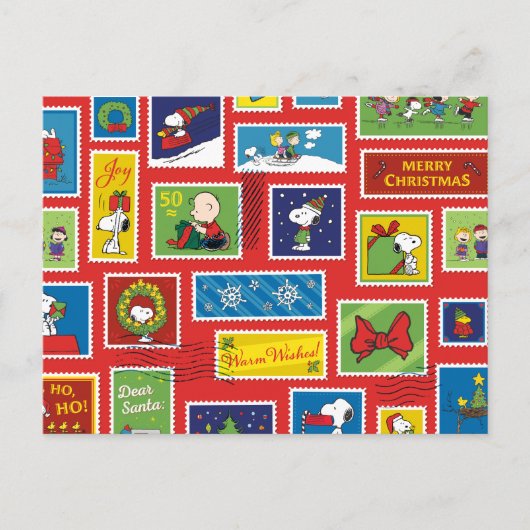 Peanuts | Kerstpostzegels Patroon Feestdagenkaart (Voorkant)
