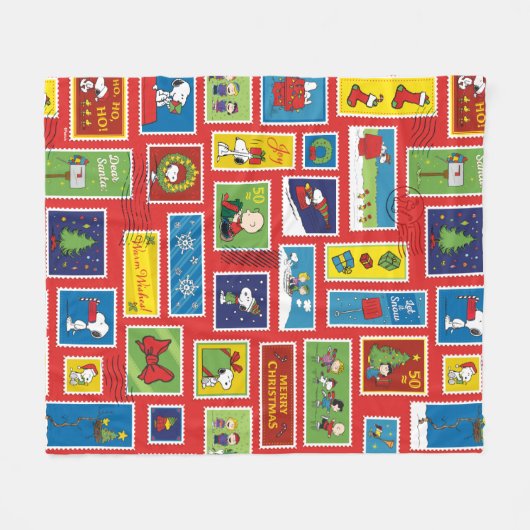Peanuts | Kerstpostzegels Patroon Fleece Deken (Voorkant (Horizontaal))