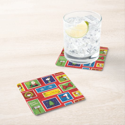 Peanuts | Kerstpostzegels Patroon Kartonnen Onderzetters (Insitu)