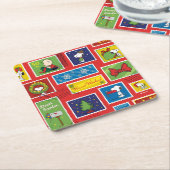 Peanuts | Kerstpostzegels Patroon Kartonnen Onderzetters (Schuin)